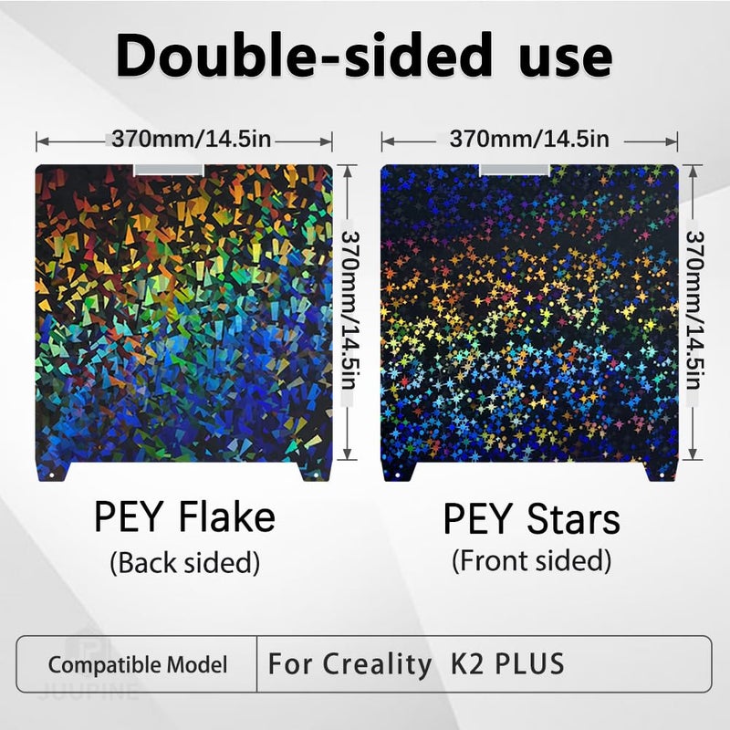 Wefuit K2 Plus Build Plate 370x370mm Double Sided Textured Flake+Star Spring Steel Sheet Heated Bed Flexible 3D Printer Platform for Creatily K2 Plus 3D Printer Replacement - Image 3